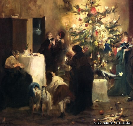 Familia alrededor de árbol de Navidad
